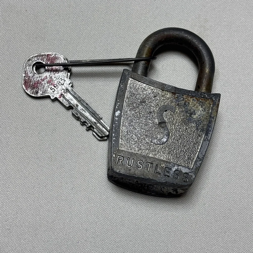 Vintage Slaymaker Rustless Antique Padlock 2 Keys Lock Works Patina Steel Rare